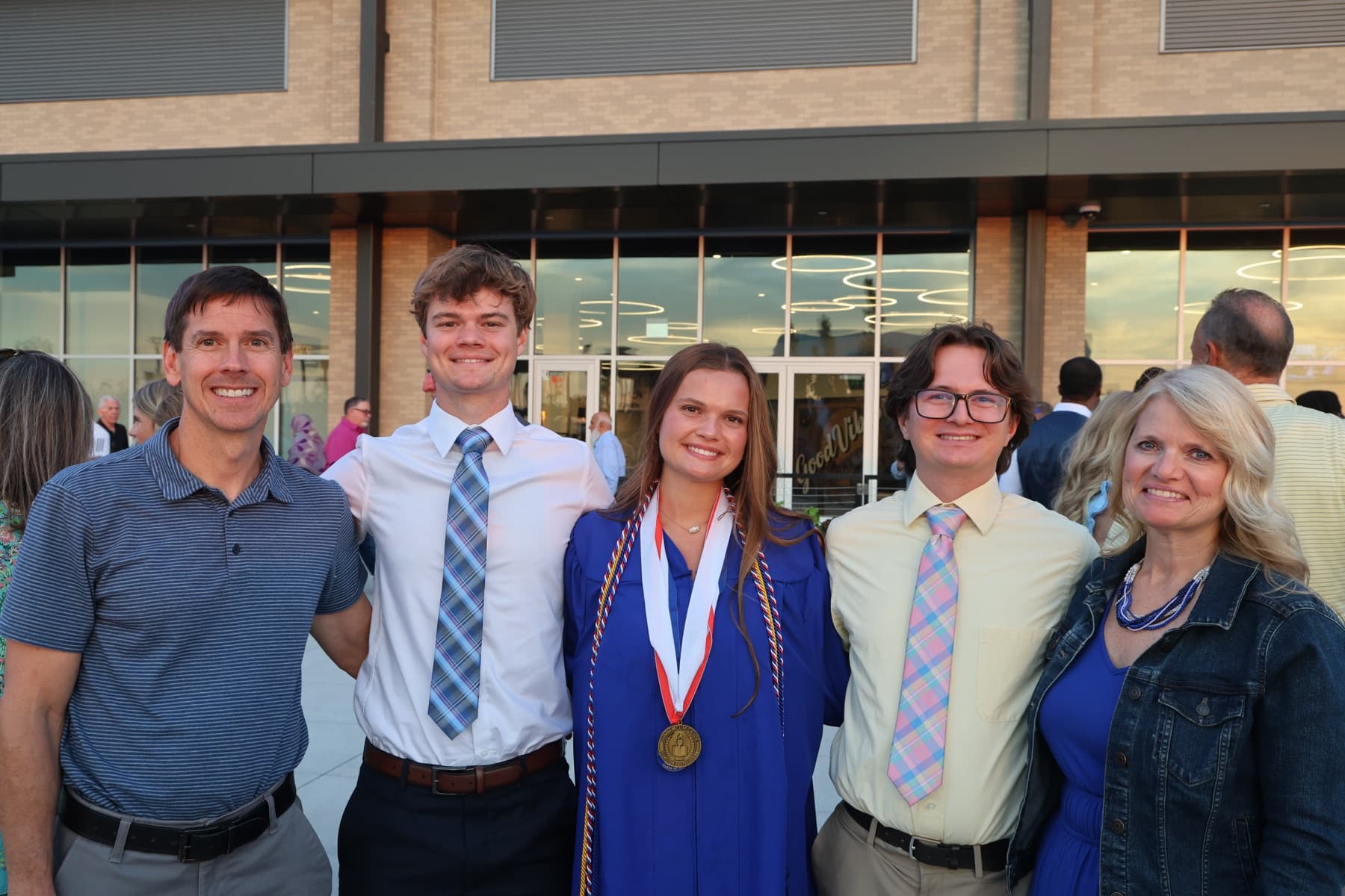 The Wright family outside Hamilton Southeastern High School at Morgan's graduation.